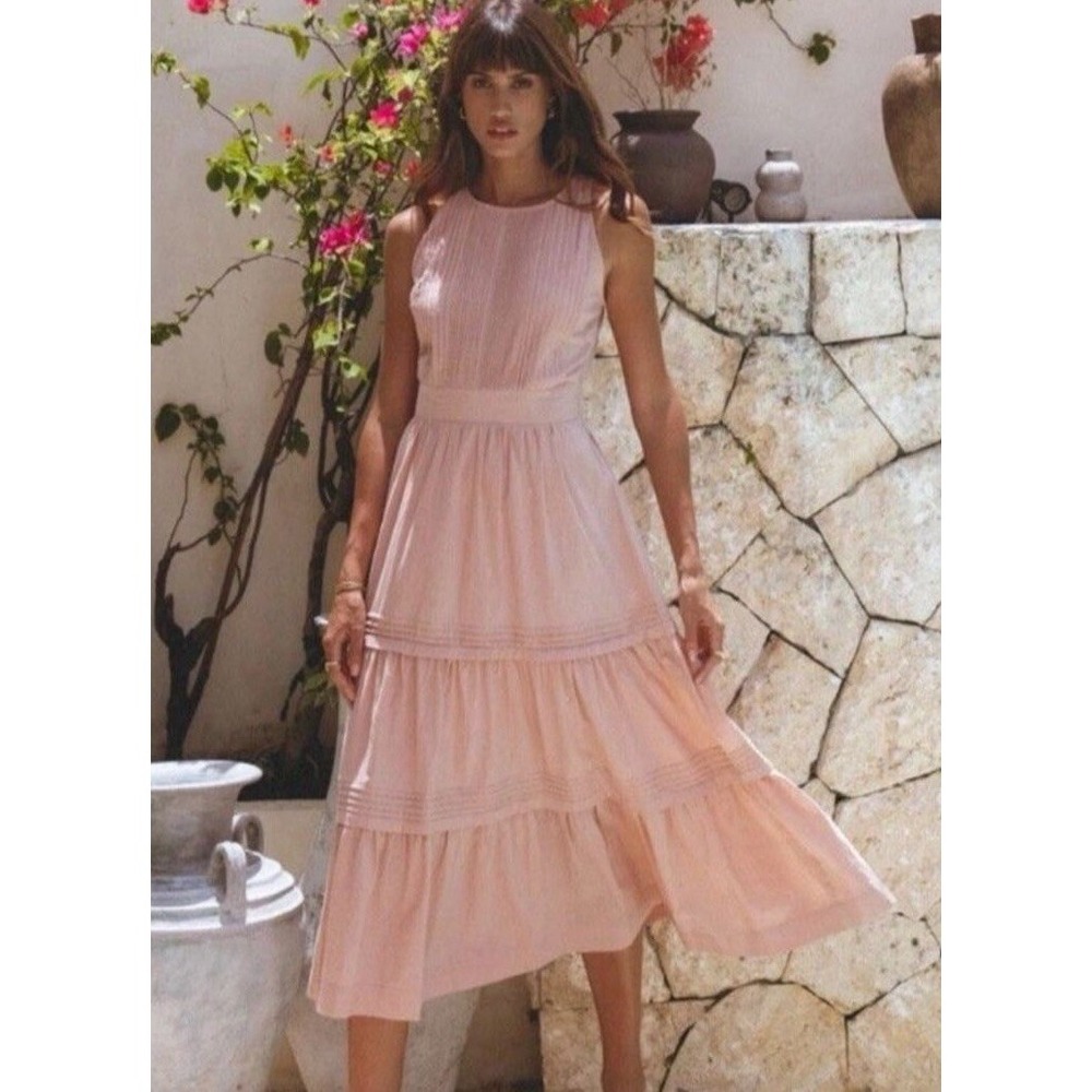 Pampelone Perle Midi Dress Womens Small Pink Tiered Resort Cottagecore‎ Romantic